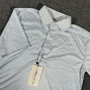 Collars and Co Polo‎ Shirt Mens S White Blue Check Dress Collar Short Sleeve New
